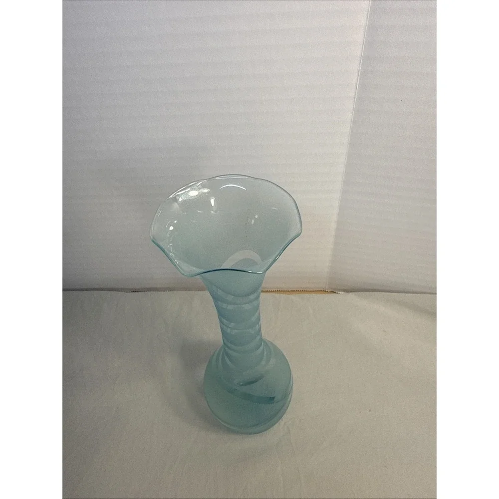 Vintage Light Blue Frosted Art Glass Vase 10